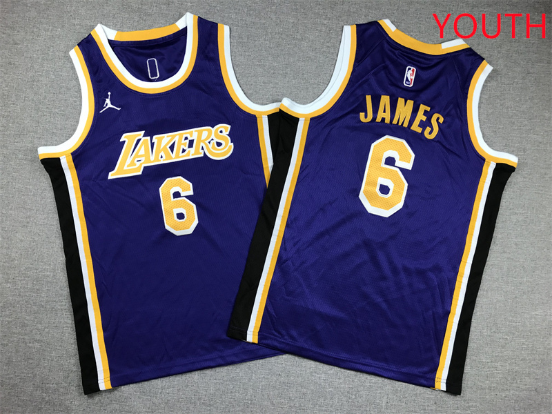 Youth Los Angeles Lakers #6 James Purple Jordan Edition NBA Jersey style 1